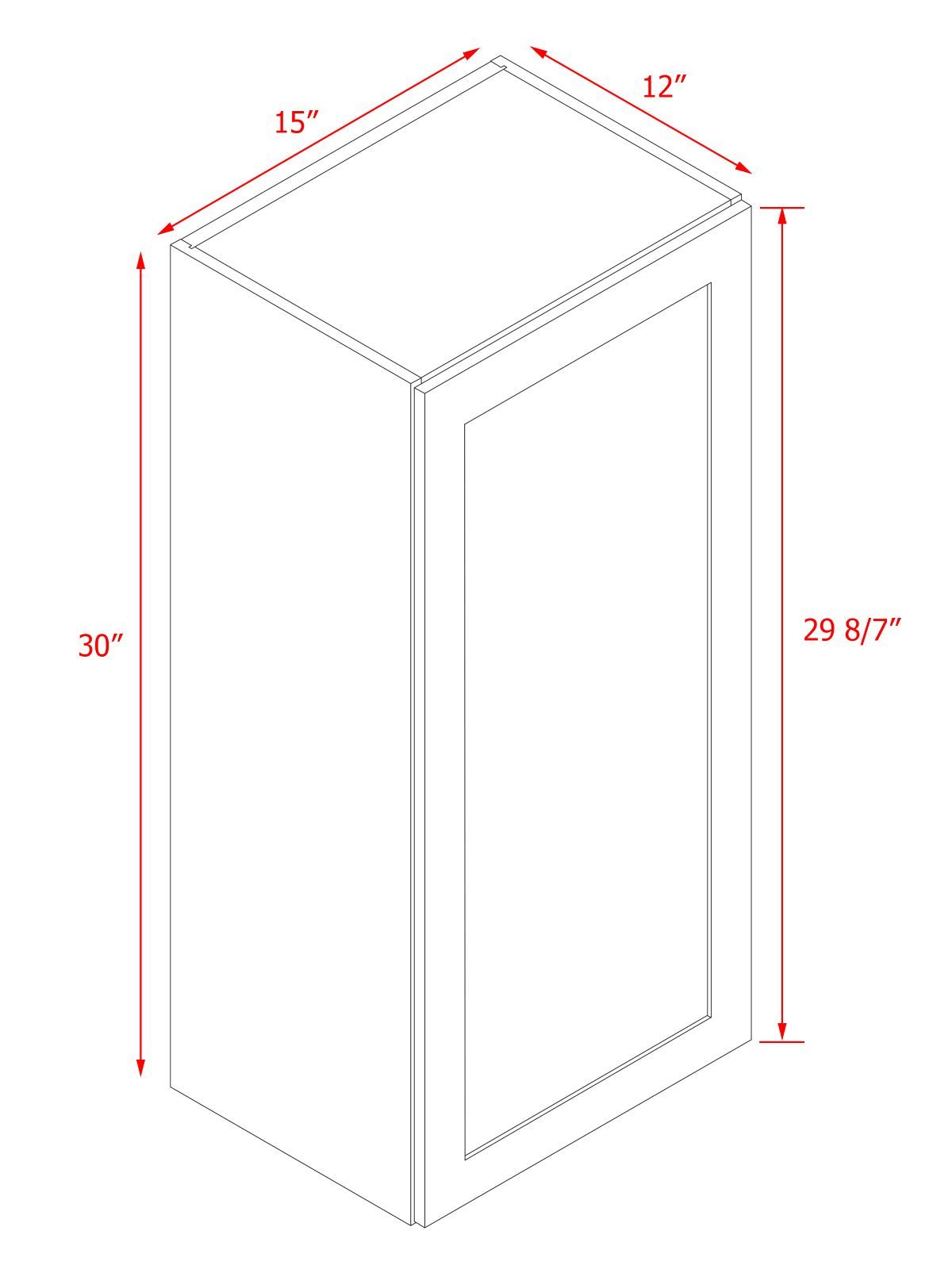 White Box Gray Shaker - 15"W × 30"H Standard Wall Cabinet 1-Door 2-Adjustable Shelves