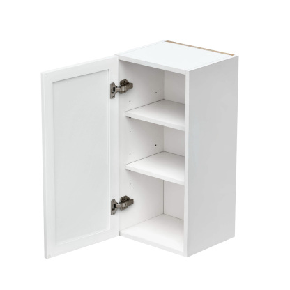 Slim White Shaker - 15"W × 30"H Standard Wall Cabinet 1-Door 2-Adjustable Shelves