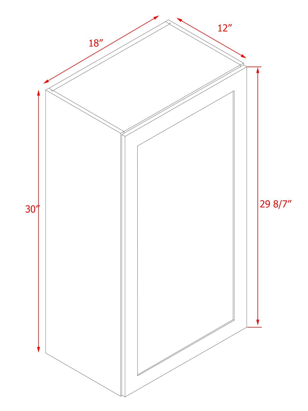 White Shaker - 18"W × 30"H Standard Wall Cabinet 1-Door 2-Adjustable Shelves