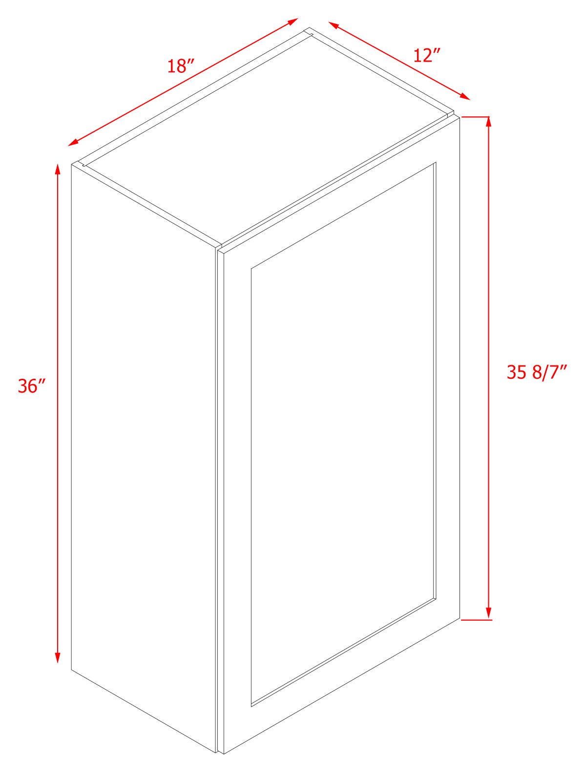 White Box Gray Shaker - 18"W × 36"H Standard Wall Cabinet 1-Door 3-Adjustable shelves