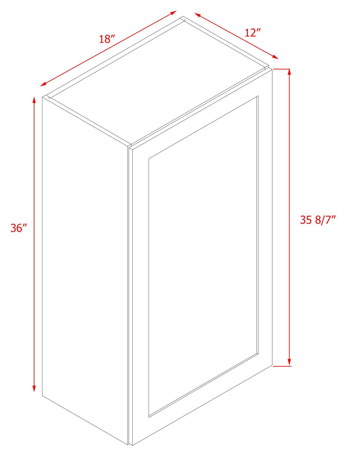 White Box Gray Shaker - 18"W × 36"H Standard Wall Cabinet 1-Door 3-Adjustable shelves