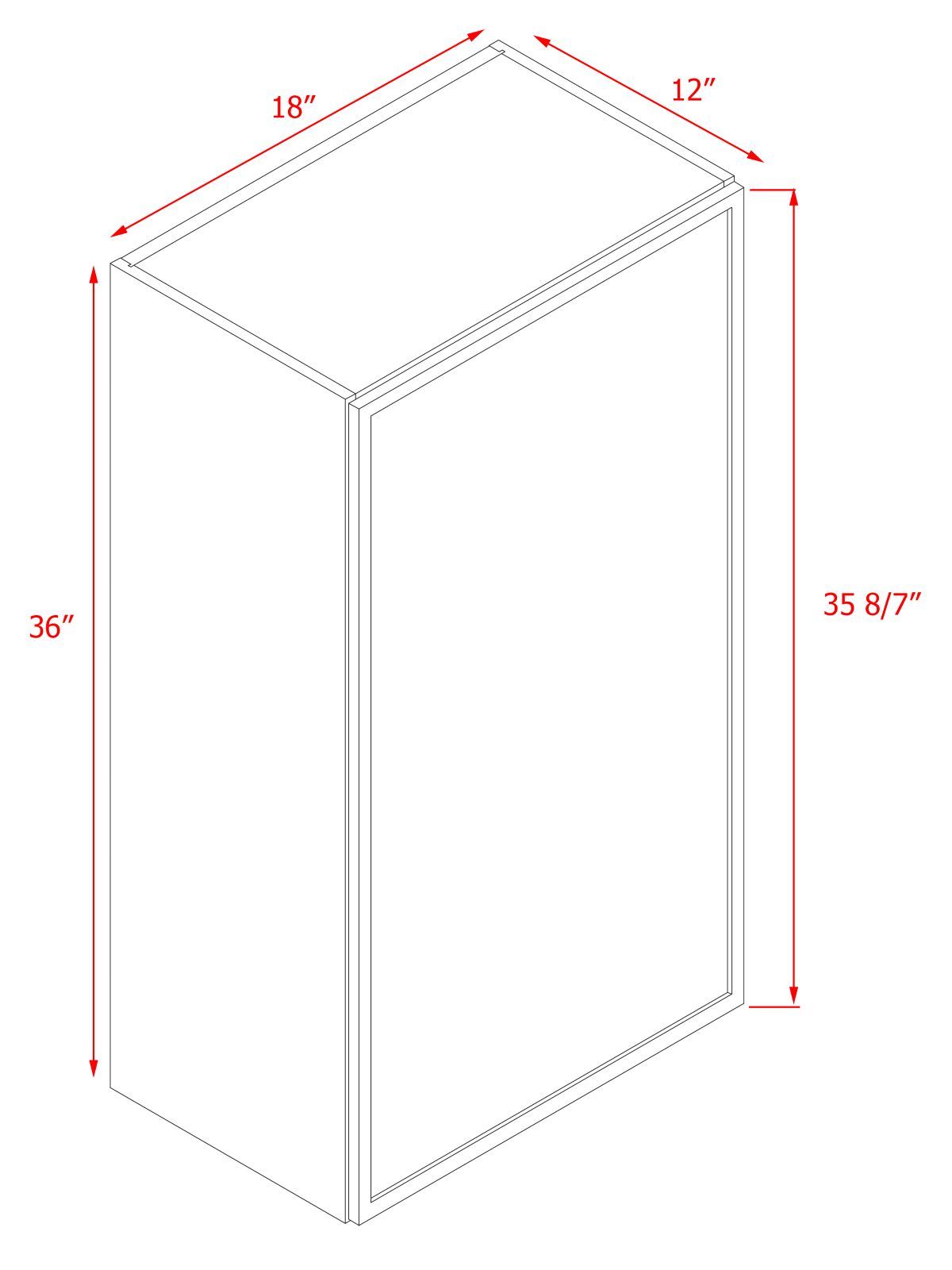Slim White Shaker - 18"W × 36"H Standard Wall Cabinet 1-Door 3-Adjustable shelves