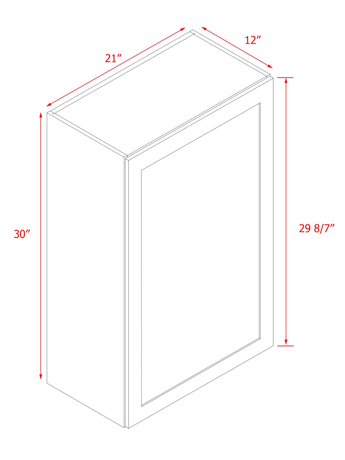 White Shaker - 21"W × 30"H Standard Wall Cabinet 1-Door 2-Adjustable Shelves