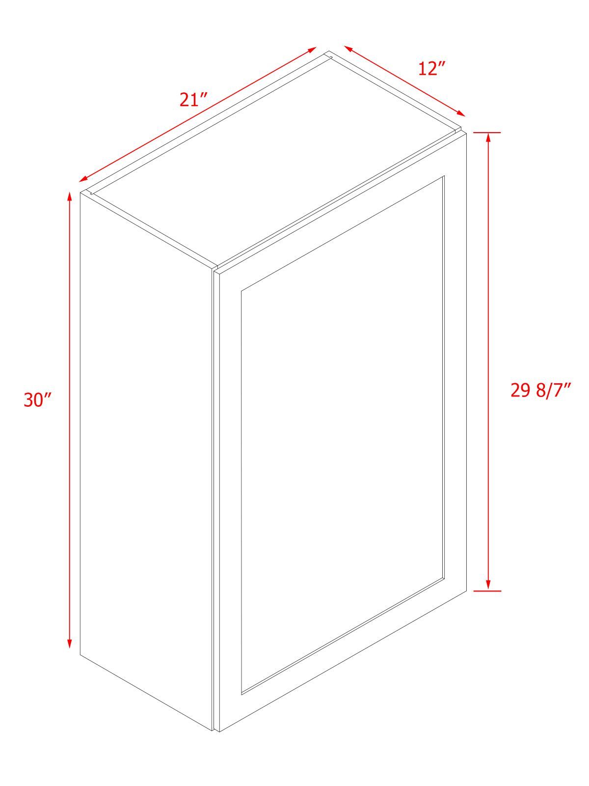 White Shaker - 21"W × 30"H Standard Wall Cabinet 1-Door 2-Adjustable Shelves