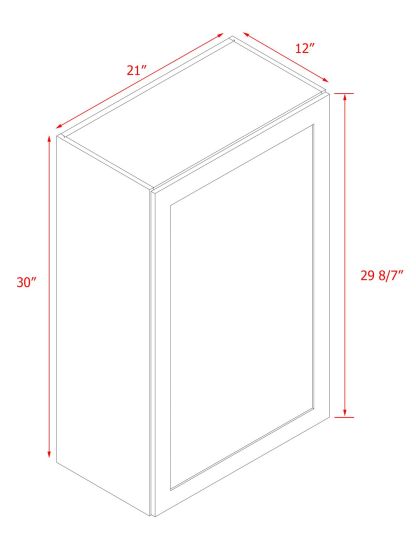 White Shaker - 21"W × 30"H Standard Wall Cabinet 1-Door 2-Adjustable Shelves