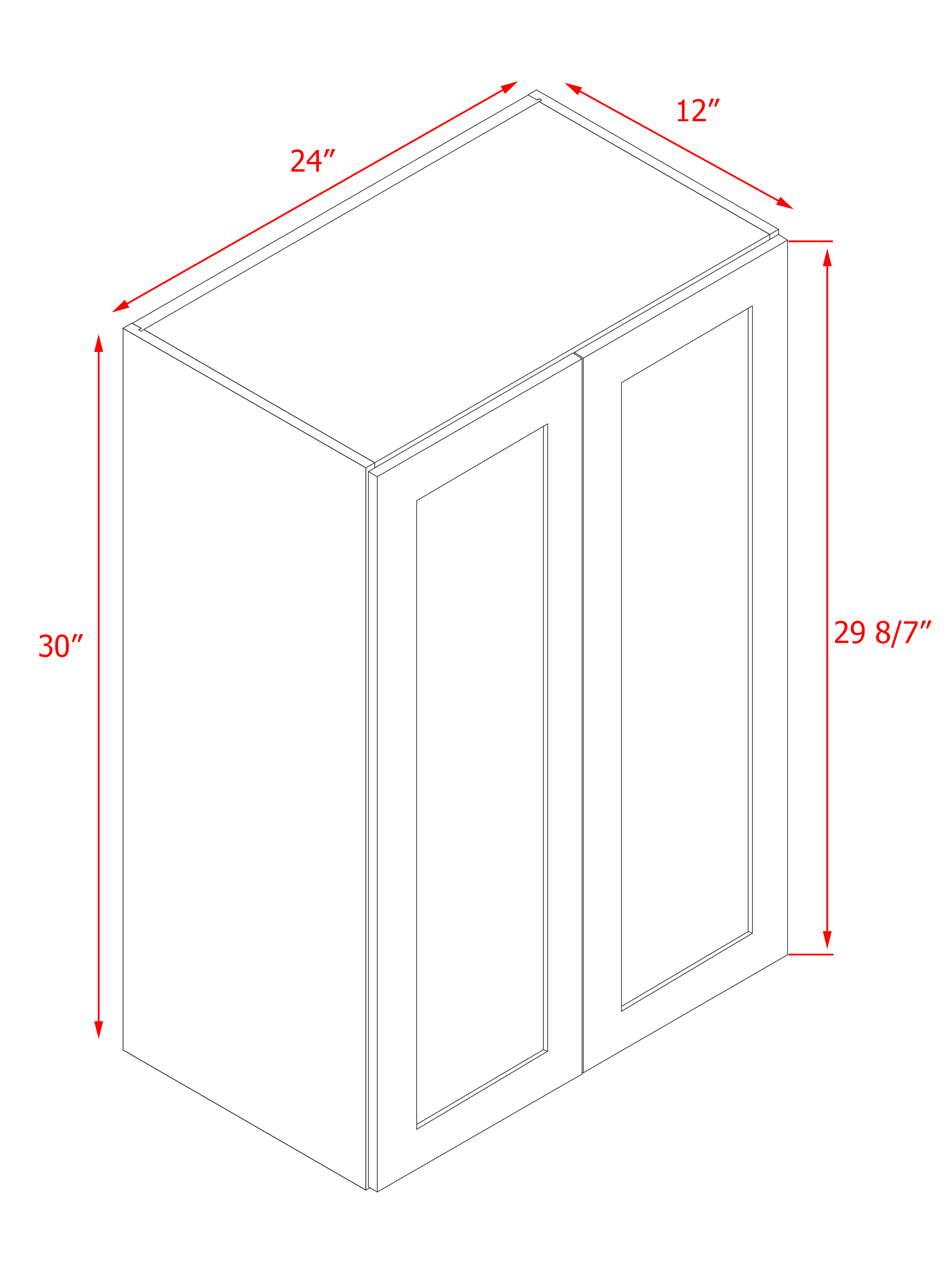 White Box Gray Shaker - 24"W × 30"H Standard Wall Cabinet 2-Doors 2-Adjustable Shelves