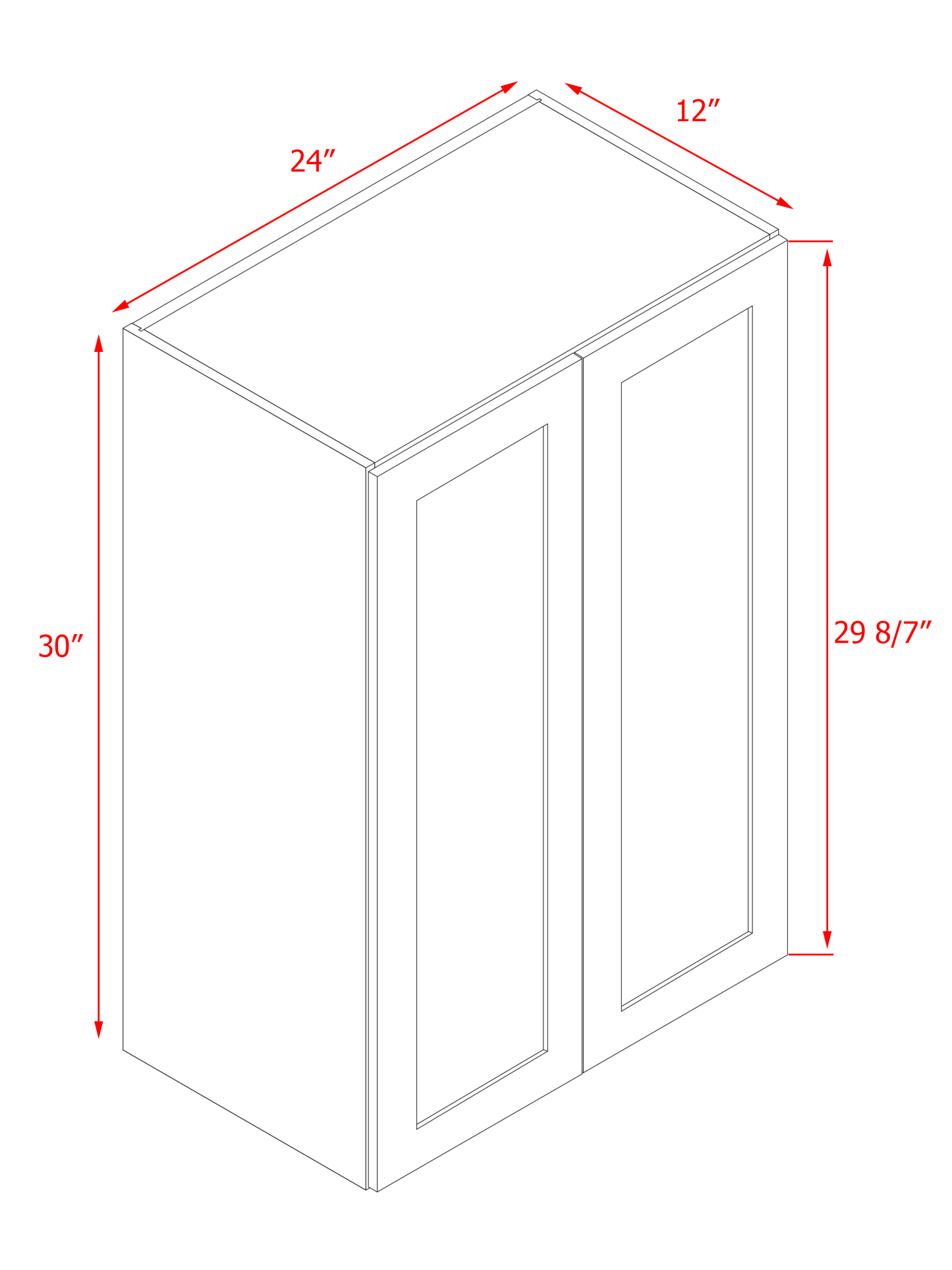 White Box Gray Shaker - 24"W × 30"H Standard Wall Cabinet 2-Doors 2-Adjustable Shelves