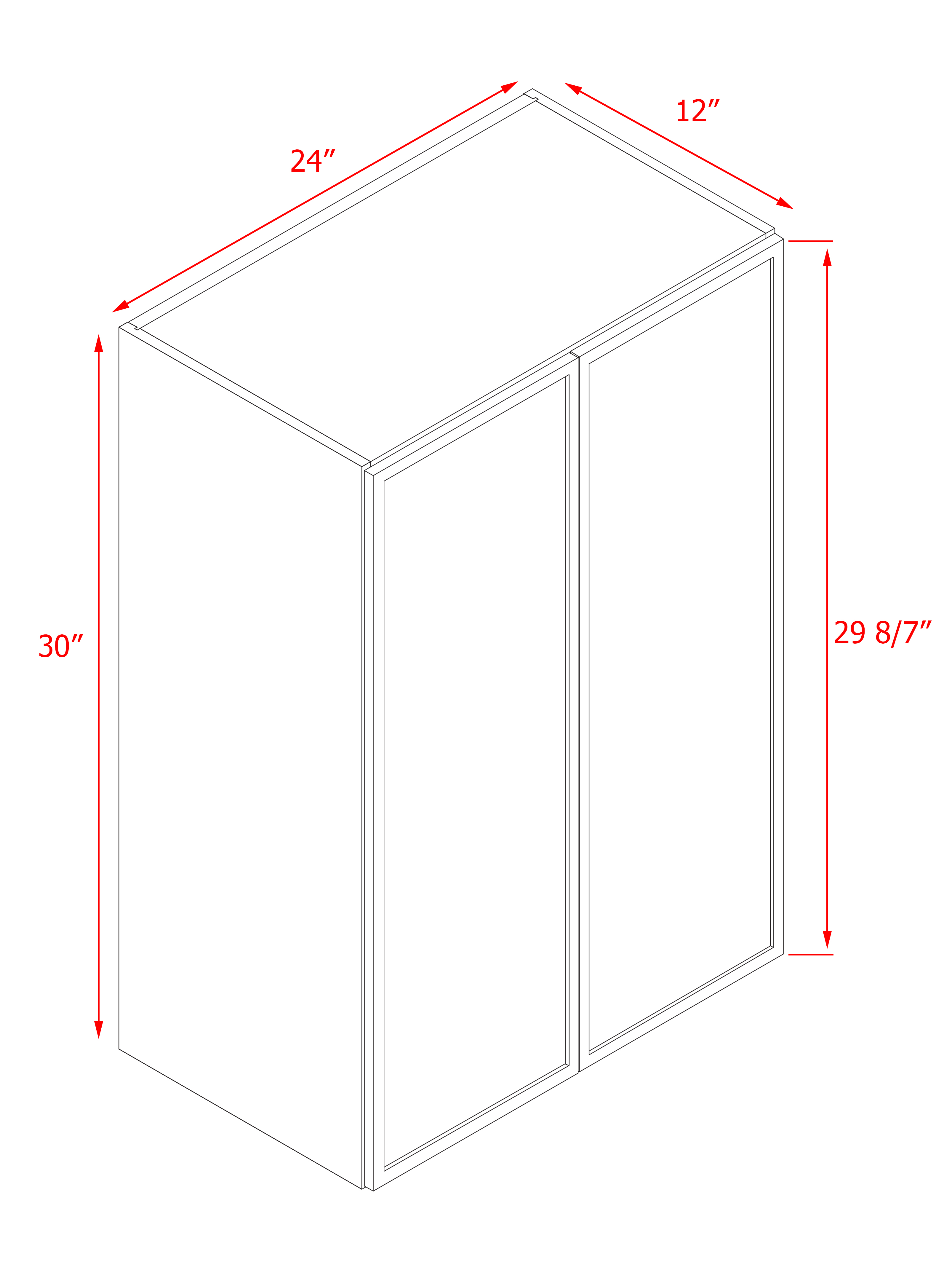 Natural Box Oak Slim - 24"W × 30"H Standard Wall Cabinet 2-Doors 2-Adjustable Shelves