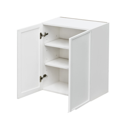 Slim White Shaker - 24"W × 30"H Standard Wall Cabinet 2-Doors 2-Adjustable Shelves