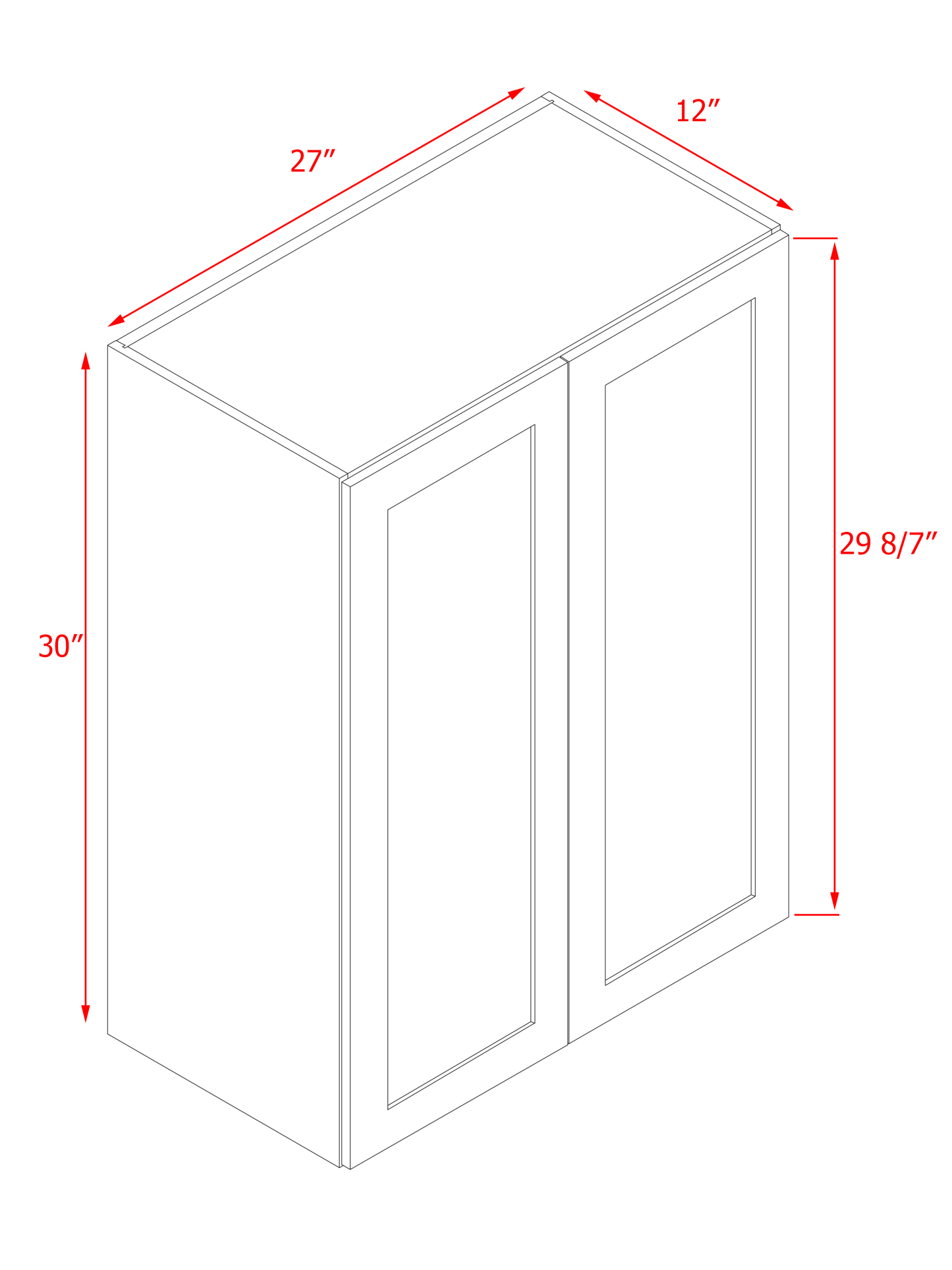 White Box Gray Shaker - 27"W × 30"H Standard Wall Cabinet 2-Doors 2-Adjustable Shelves
