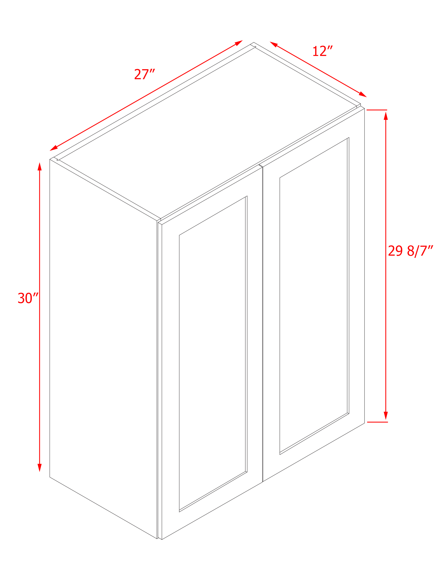 White Box Gray Shaker - 27"W × 30"H Standard Wall Cabinet 2-Doors 2-Adjustable Shelves