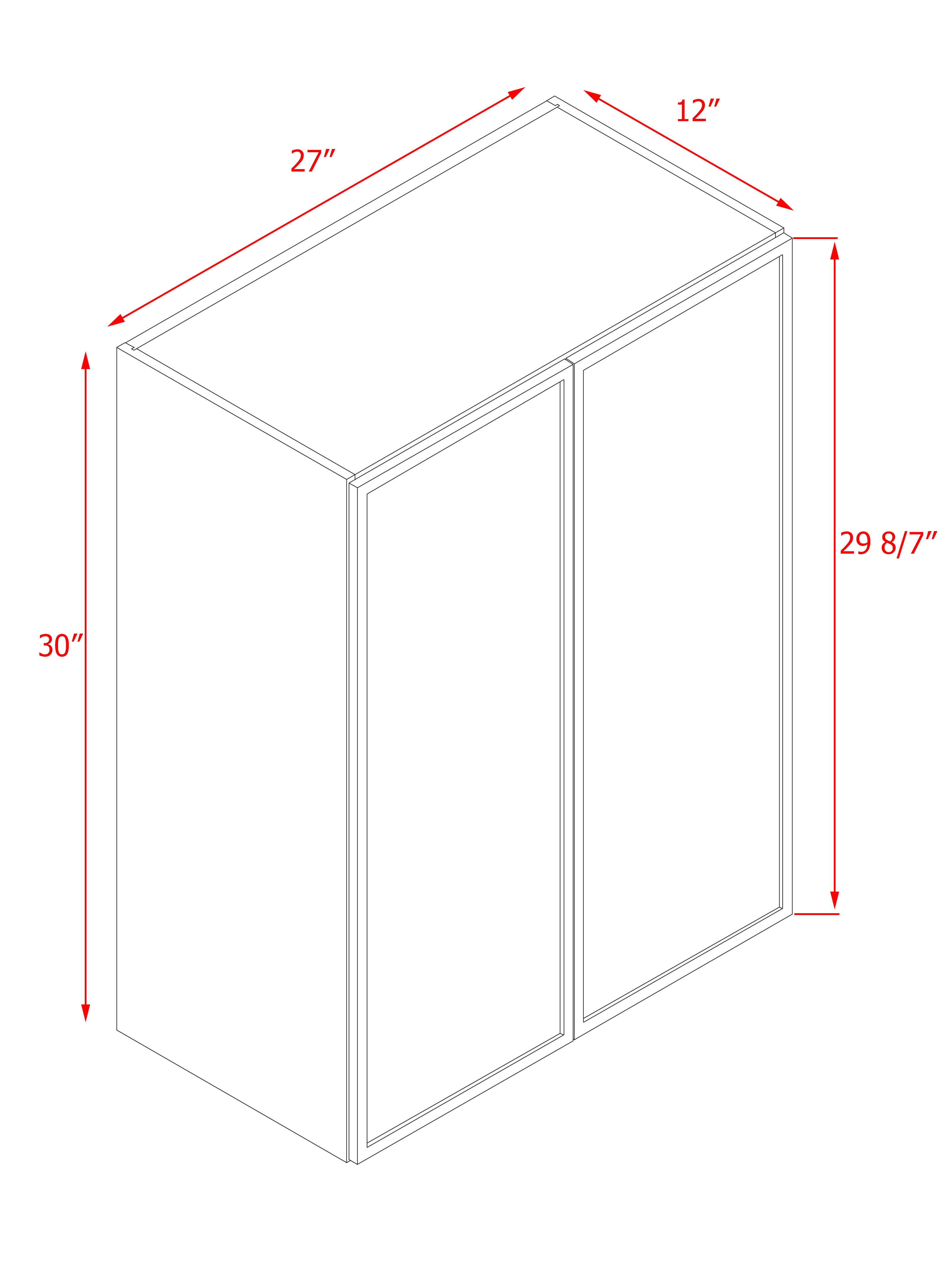 Natural Box Oak Slim - 27"W × 30"H Standard Wall Cabinet 2-Doors 2-Adjustable Shelves