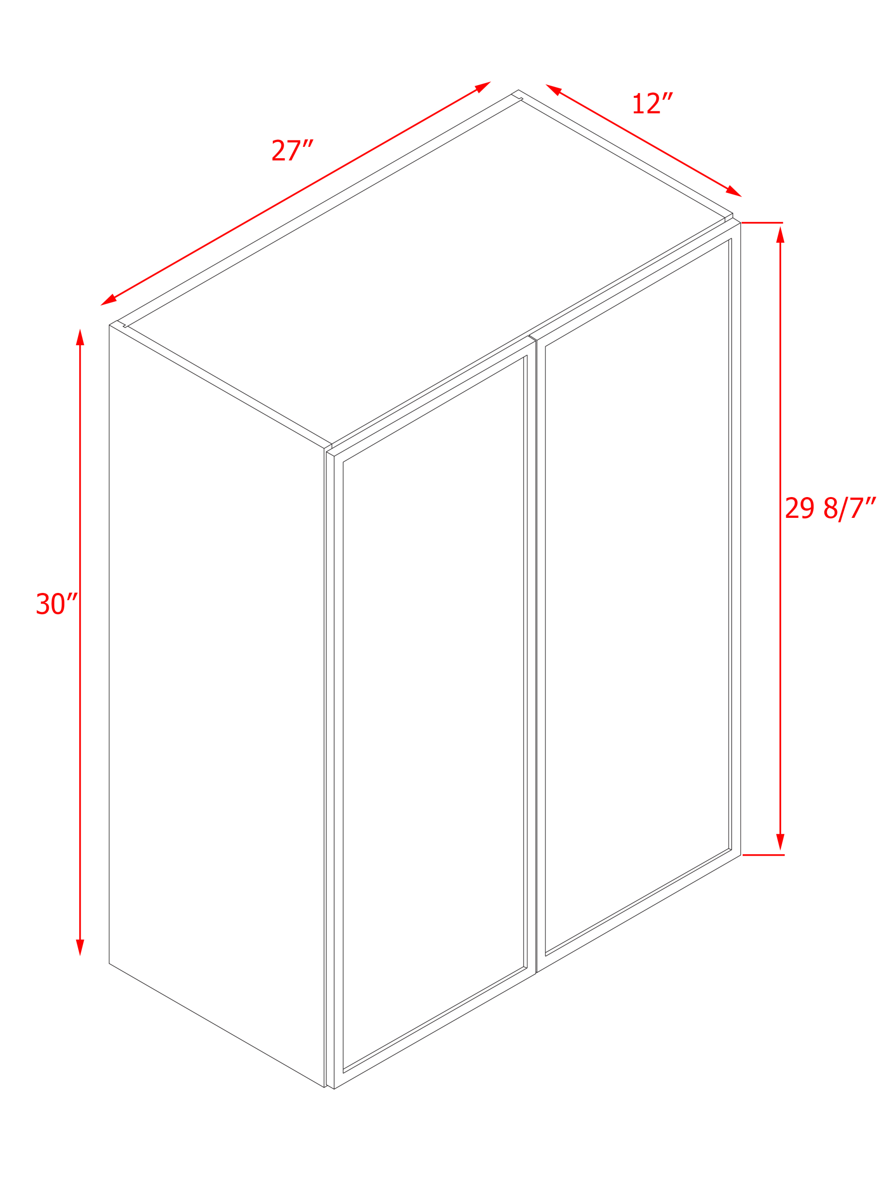 Natural Box Oak Slim - 27"W × 30"H Standard Wall Cabinet 2-Doors 2-Adjustable Shelves