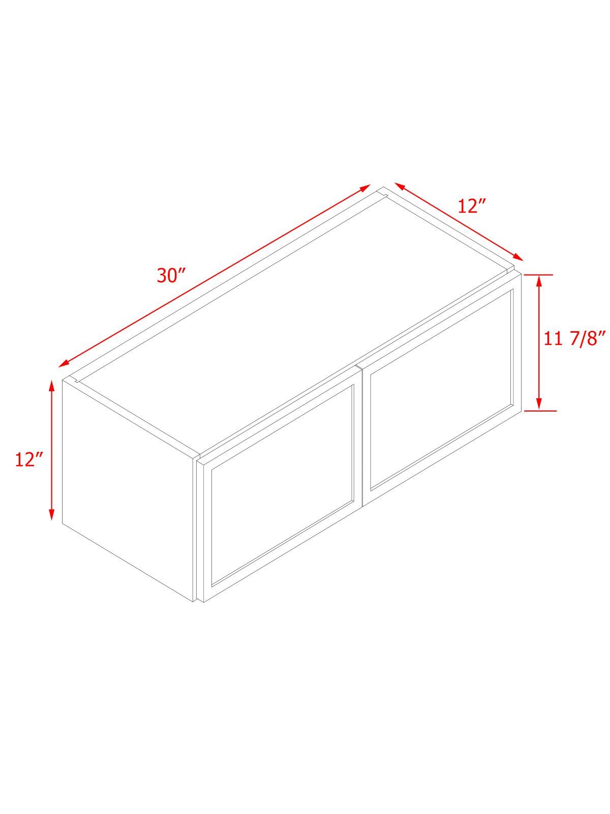 Slim White Shaker - 30"W × 12"H Standard Wall Cabinet 2-Doors