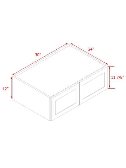 White Shaker - 30"W × 12"H Deep (24") Wall Bridge Cabinet 2-Doors