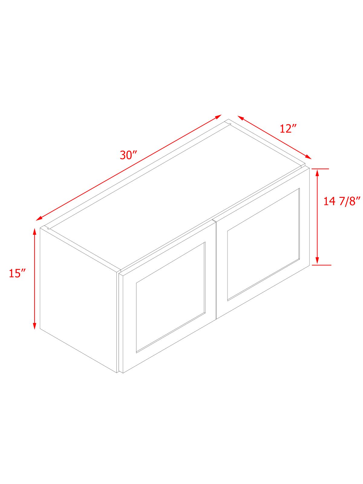 White Shaker - 30"W × 15"H Standard Wall Cabinet 2-Doors