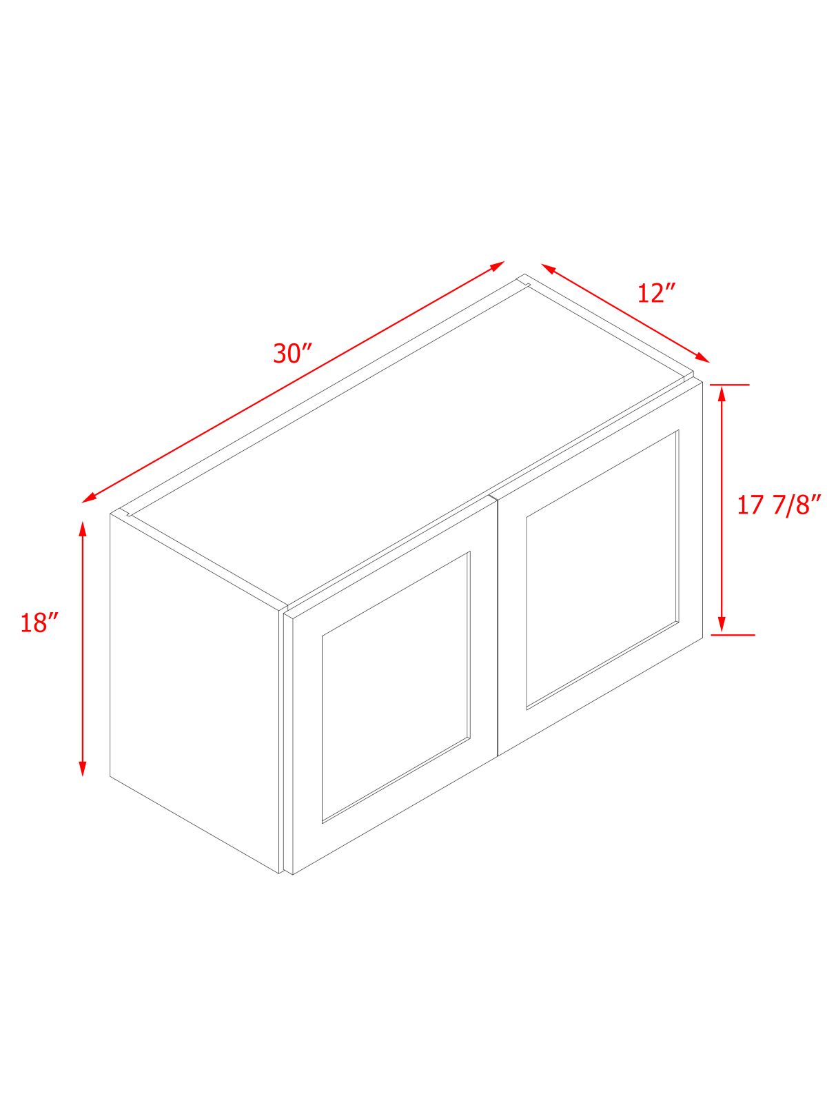White Shaker - 30"W × 18"H Standard Wall Cabinet 2-Doors 1-Adjustable shelf