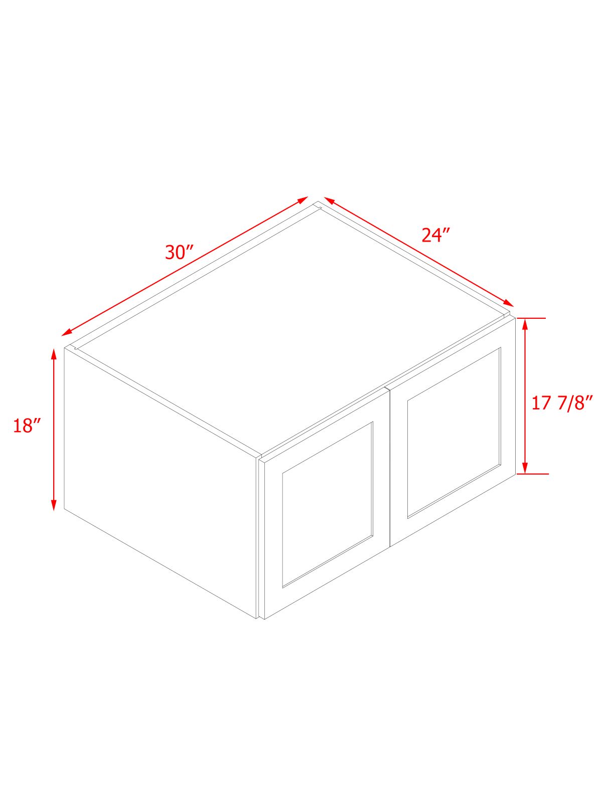 White Box Gray Shaker - 30"W × 18"H Deep (24") Wall Bridge Cabinet 2-Doors 1-Adjustable shelf