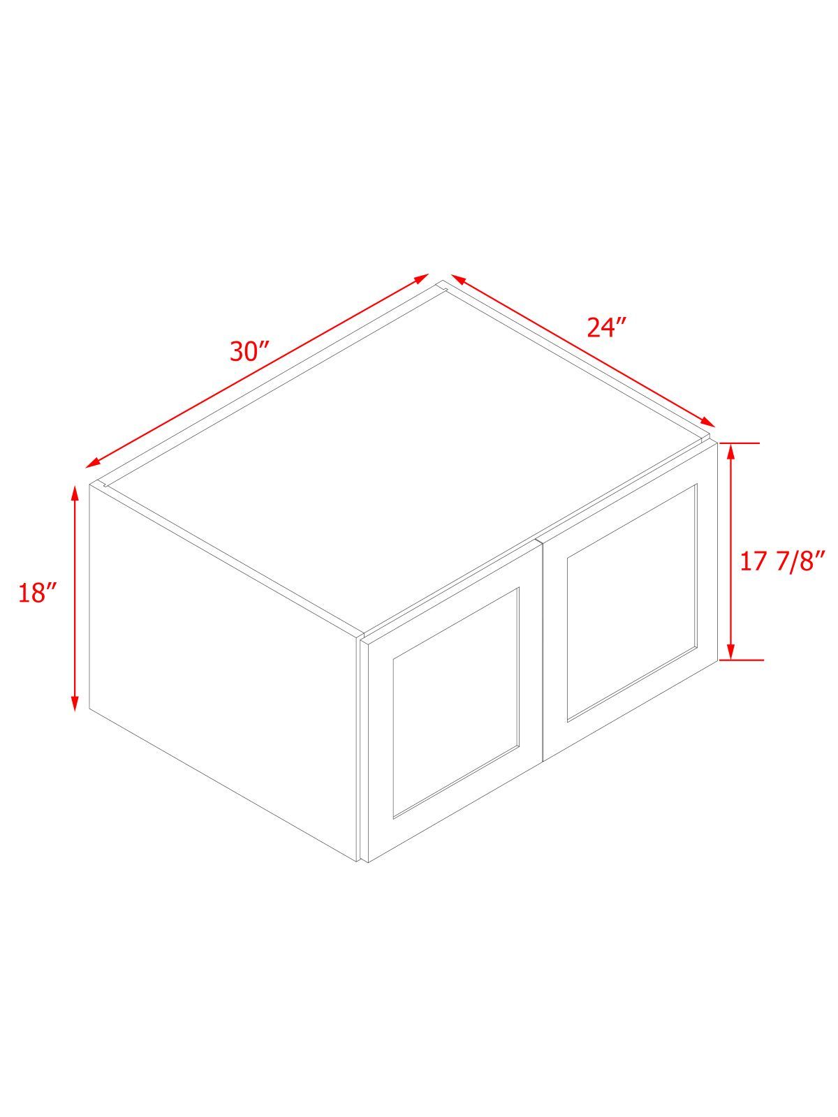 White Box Gray Shaker - 30"W × 18"H Deep (24") Wall Bridge Cabinet 2-Doors 1-Adjustable shelf
