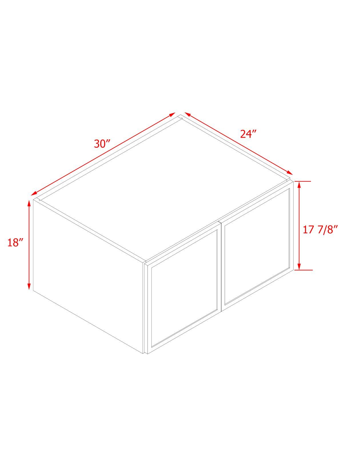 Slim White Shaker - 30"W × 18"H Deep (24") Wall Bridge Cabinet 2-Doors 1-Adjustable shelf