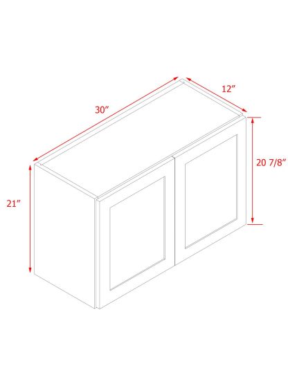 White Shaker - 30"W × 21"H Standard Wall Cabinet 2-Doors 1-Adjustable shelf
