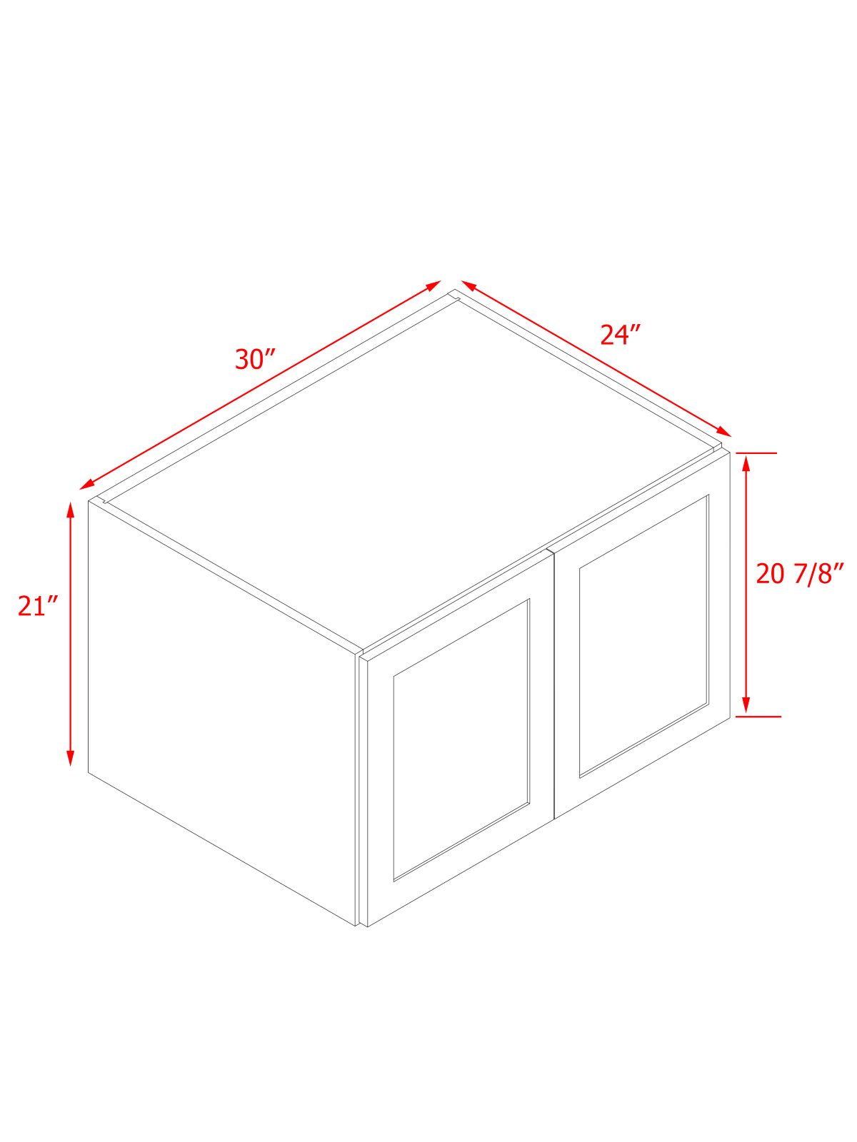 White Box Gray Shaker - 30"W × 21"H Deep (24") Wall Bridge Cabinet 2-Doors 1-Adjustable shelf