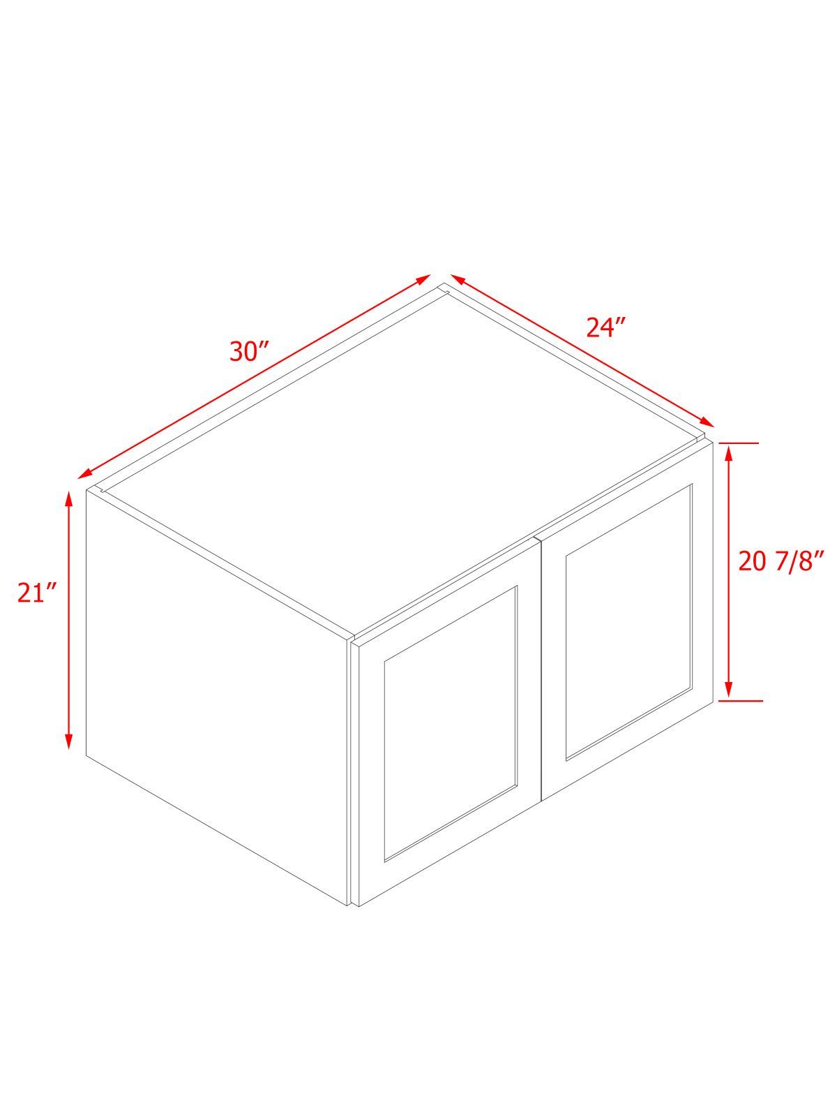 White Box Gray Shaker - 30"W × 21"H Deep (24") Wall Bridge Cabinet 2-Doors 1-Adjustable shelf