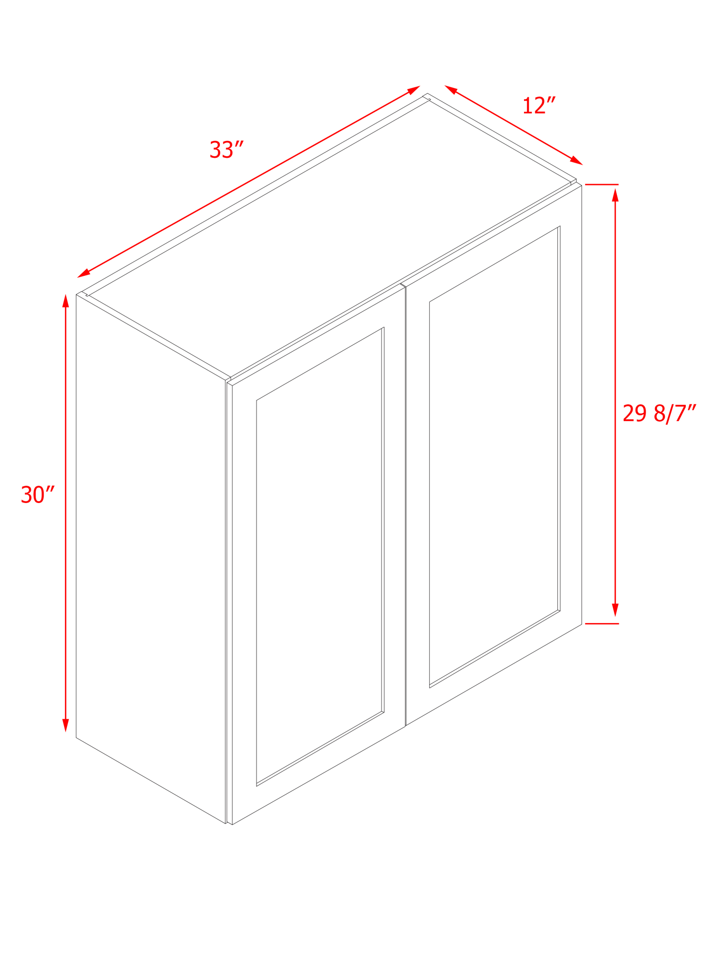 White Box Gray Shaker - 33"W × 30"H Standard Wall Cabinet 2-Doors 2-Adjustable Shelves