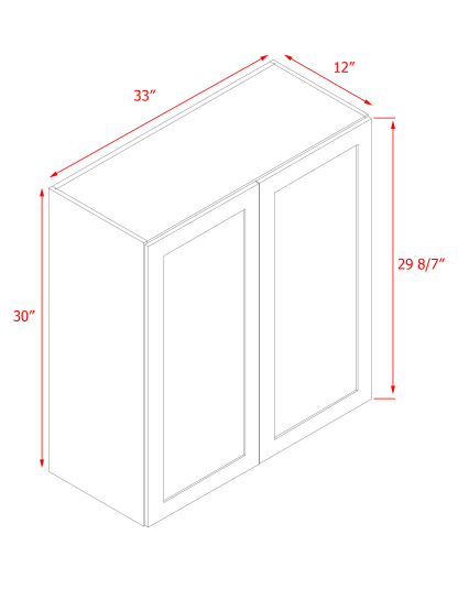 White Box Gray Shaker - 33"W × 30"H Standard Wall Cabinet 2-Doors 2-Adjustable Shelves