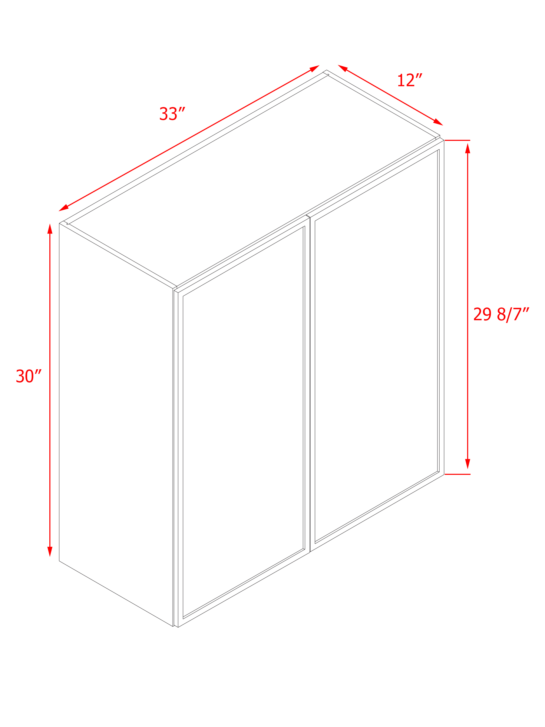 Natural Box Oak Slim - 33"W × 30"H Standard Wall Cabinet 2-Doors 2-Adjustable Shelves