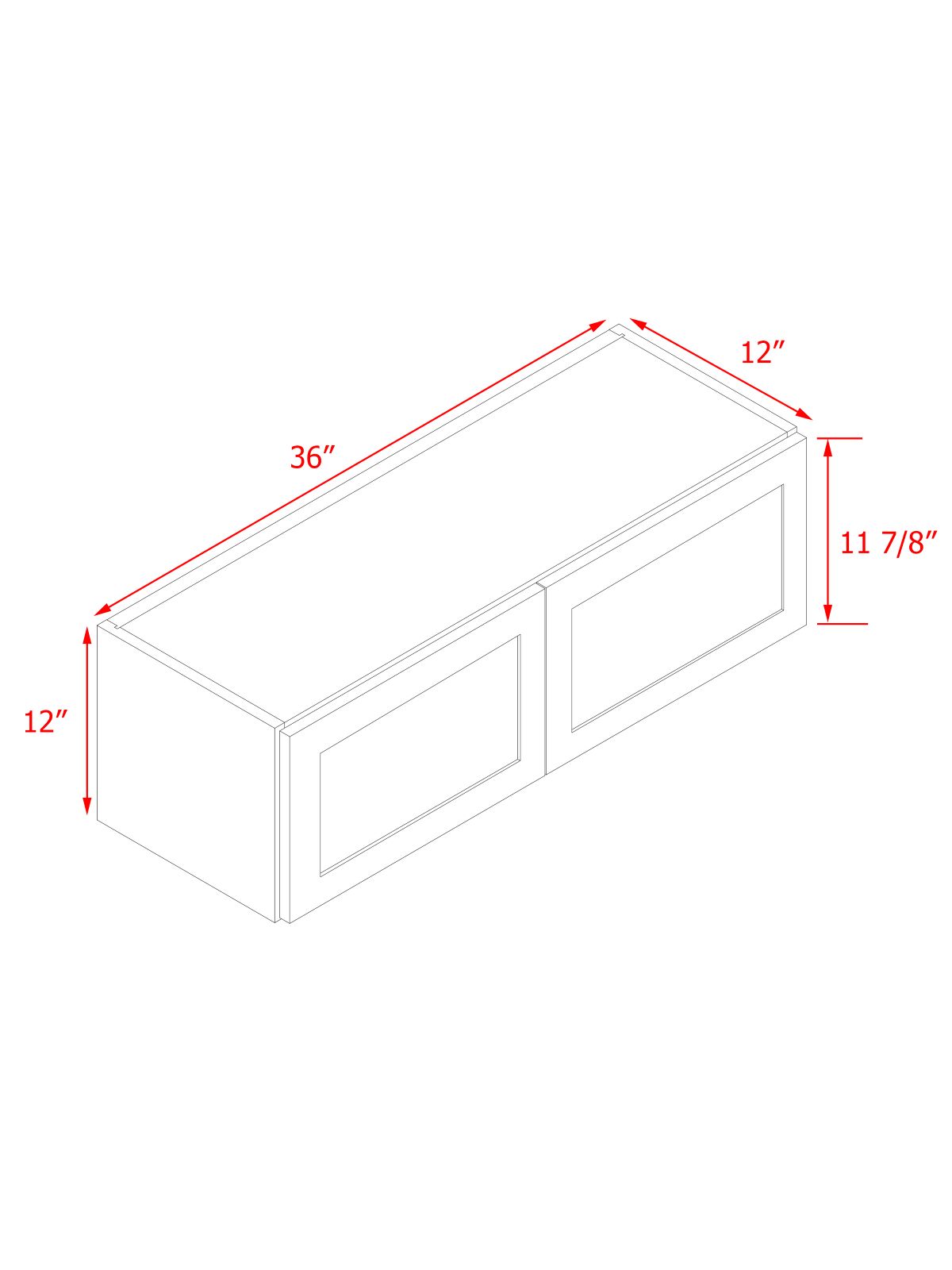 White Shaker - 36"W × 12"H Standard Wall Cabinet 2-Doors