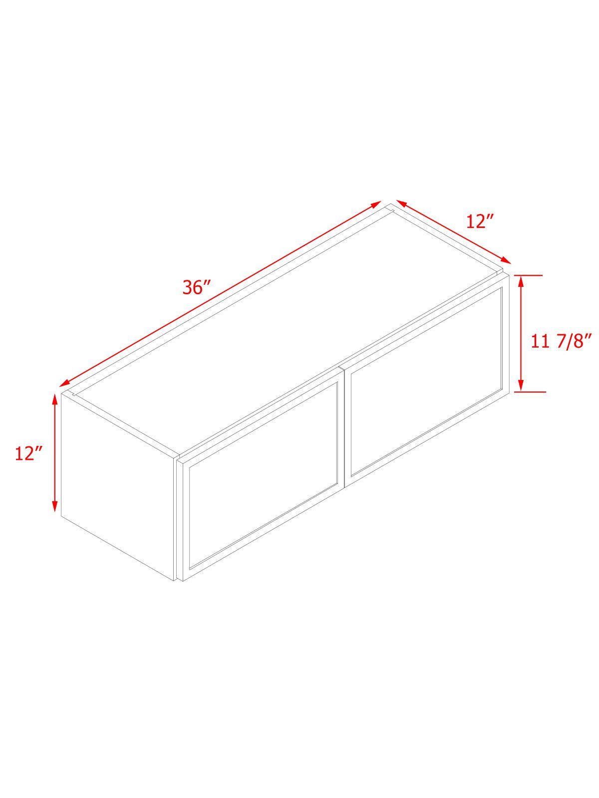 Slim White Shaker - 36"W × 12"H Standard Wall Cabinet 2-Doors