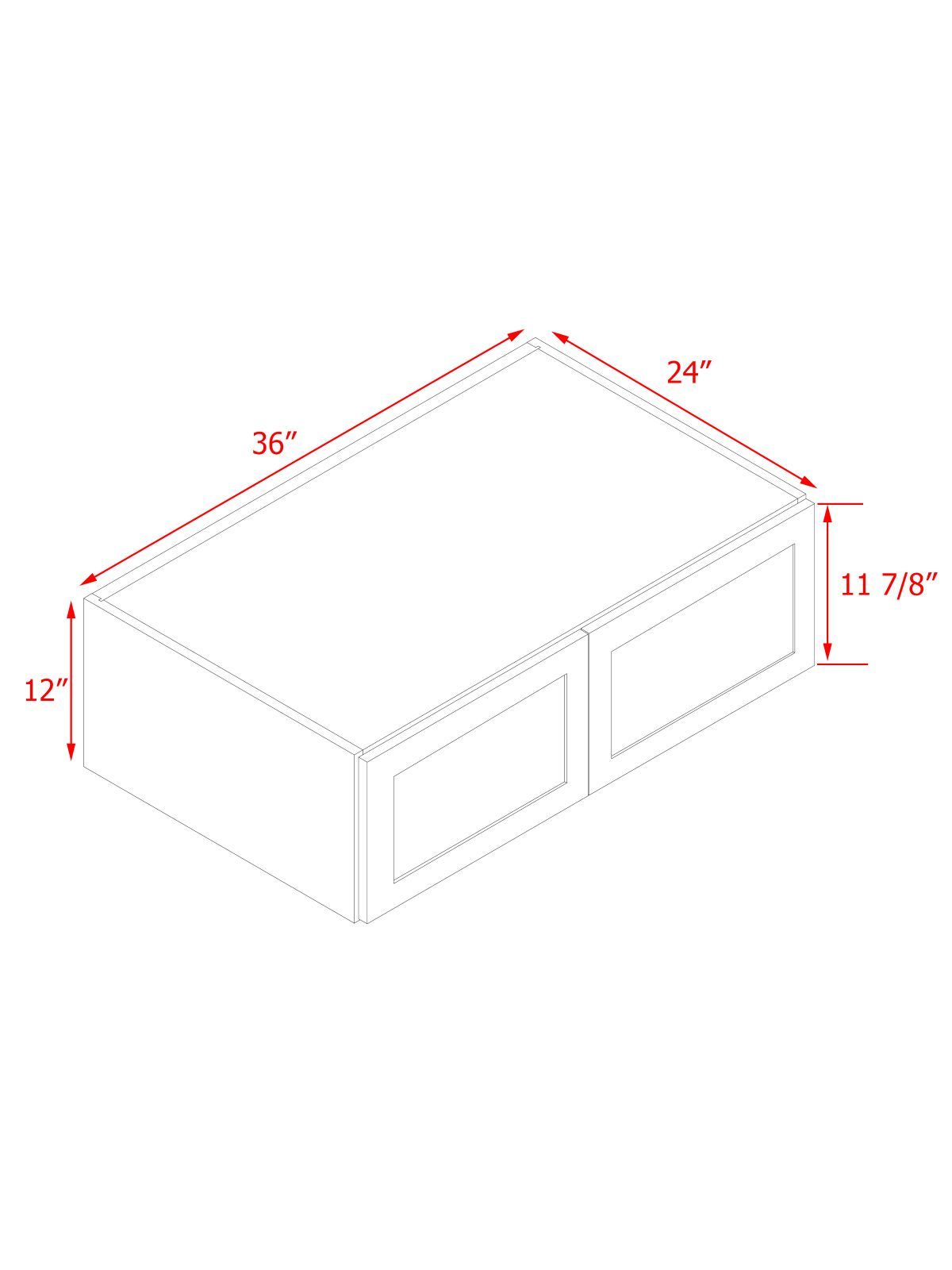 White Shaker - 36"W × 12"H Deep (24") Wall Bridge Cabinet 2-Doors