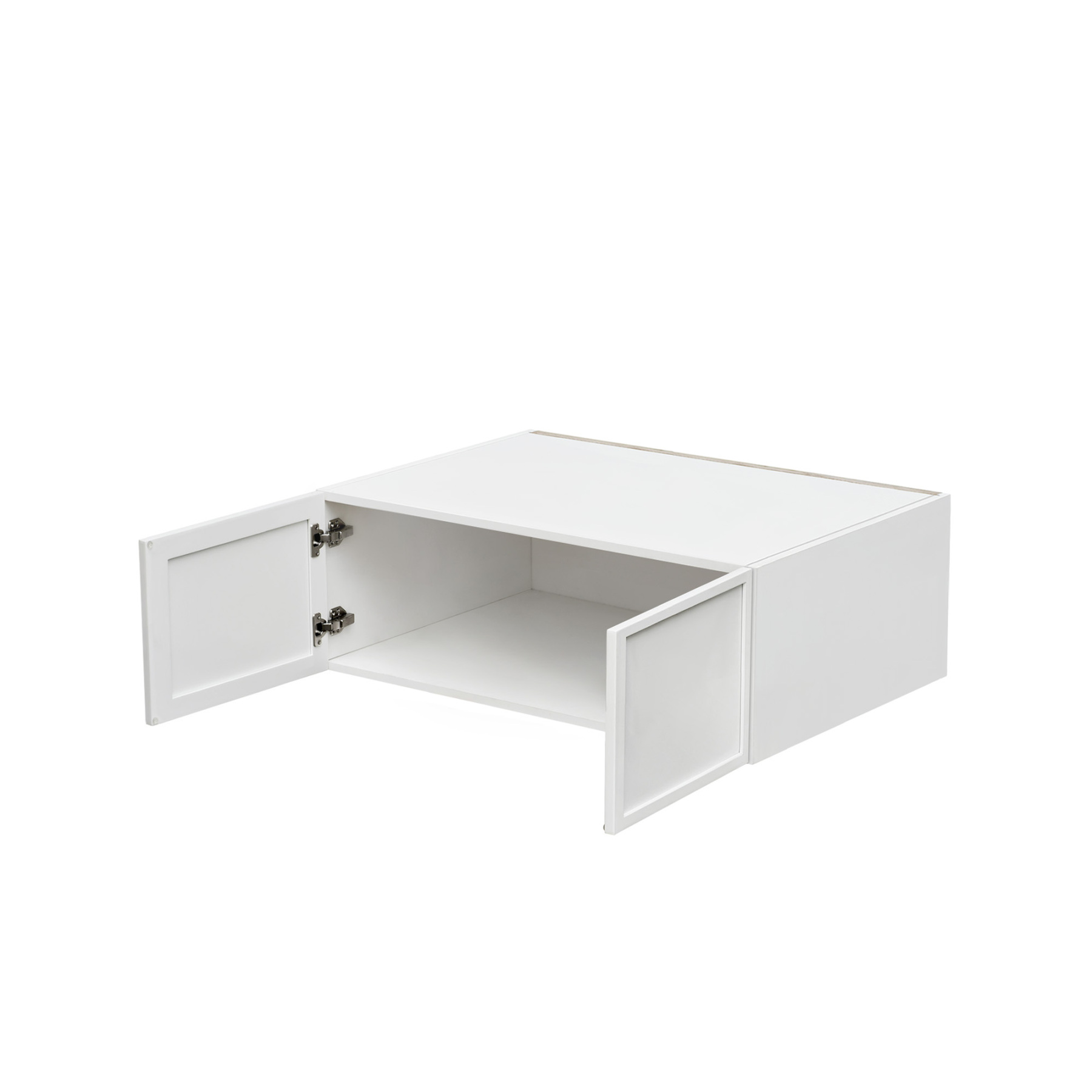 Slim White Shaker - 36"W × 12"H Deep (24") Wall Bridge Cabinet 2-Doors