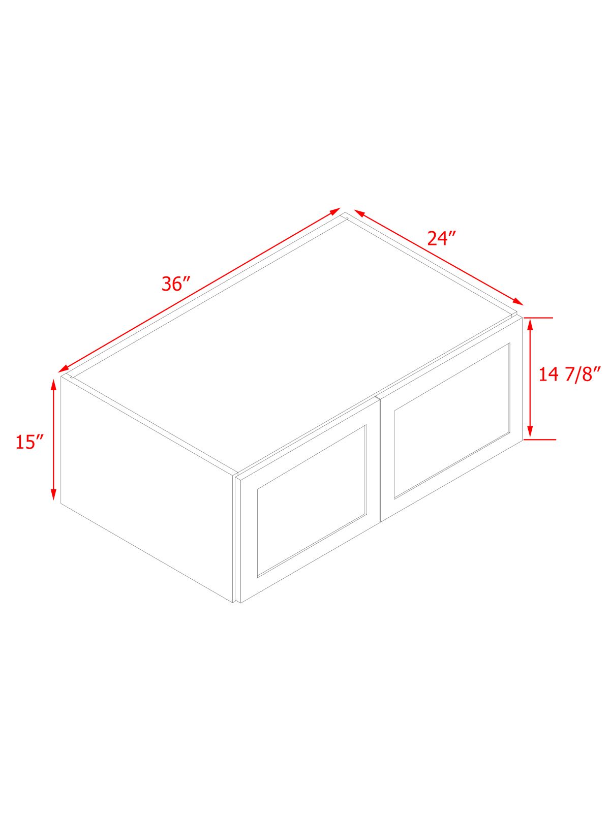 White Box Gray Shaker - 36"W × 15"H Deep (24") Wall Bridge Cabinet 2-Doors 1-Adjustable shelf