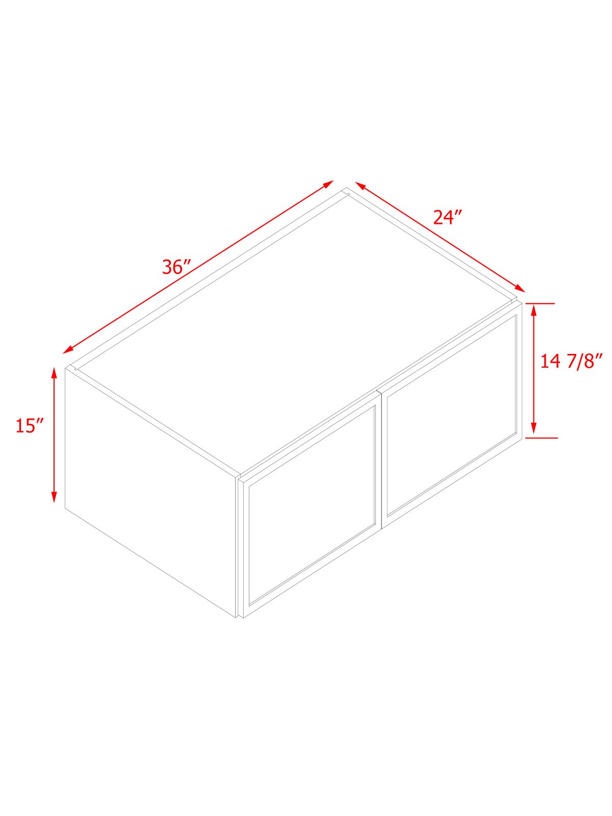 Slim White Shaker - 36"W × 15"H Deep (24") Wall Bridge Cabinet 2-Doors 1-Adjustable shelf