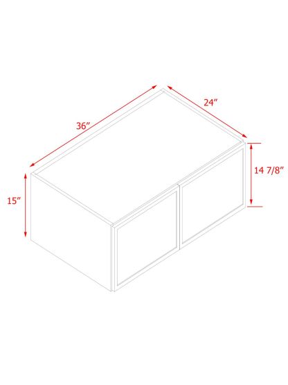 Slim White Shaker - 36"W × 15"H Deep (24") Wall Bridge Cabinet 2-Doors 1-Adjustable shelf