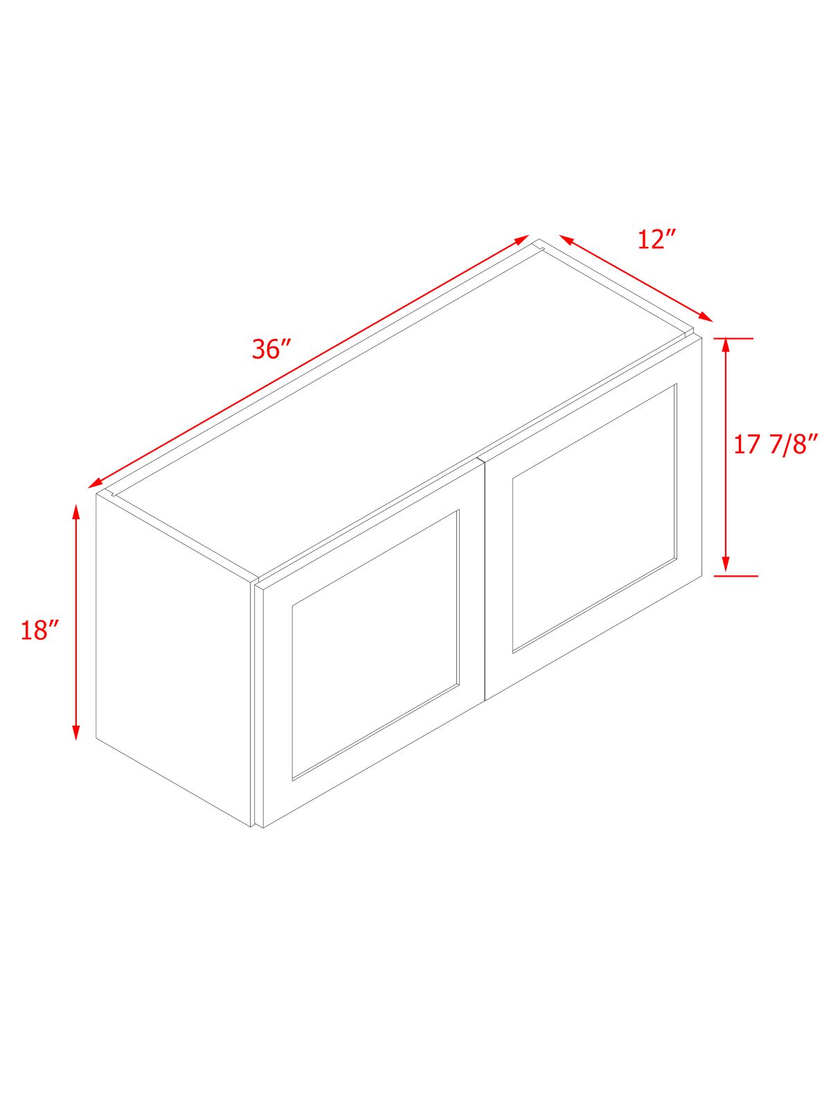 White Shaker - 36"W × 18"H Standard Wall Cabinet 2-Doors 1-Adjustable shelf