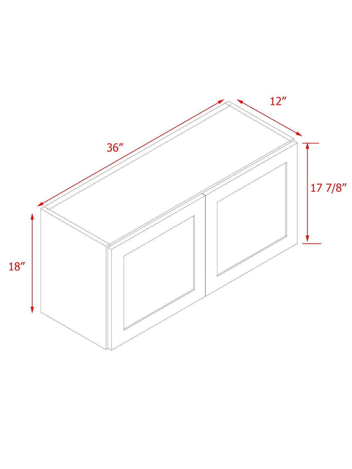 White Shaker - 36"W × 18"H Standard Wall Cabinet 2-Doors 1-Adjustable shelf
