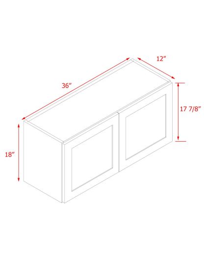 White Shaker - 36"W × 18"H Standard Wall Cabinet 2-Doors 1-Adjustable shelf