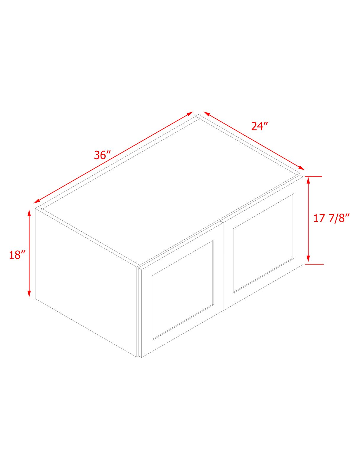 White Box Gray Shaker - 36"W × 18"H Deep (24") Wall Bridge Cabinet 2-Doors 1-Adjustable shelf