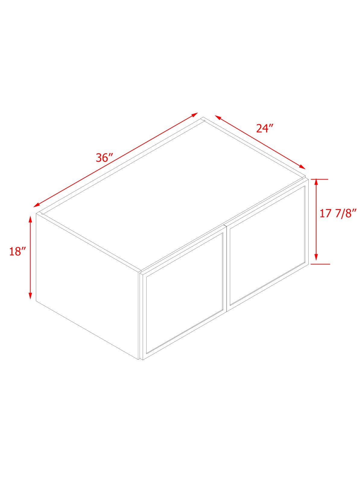 Slim White Shaker - 36"W × 18"H Deep (24") Wall Bridge Cabinet 2-Doors 1-Adjustable shelf
