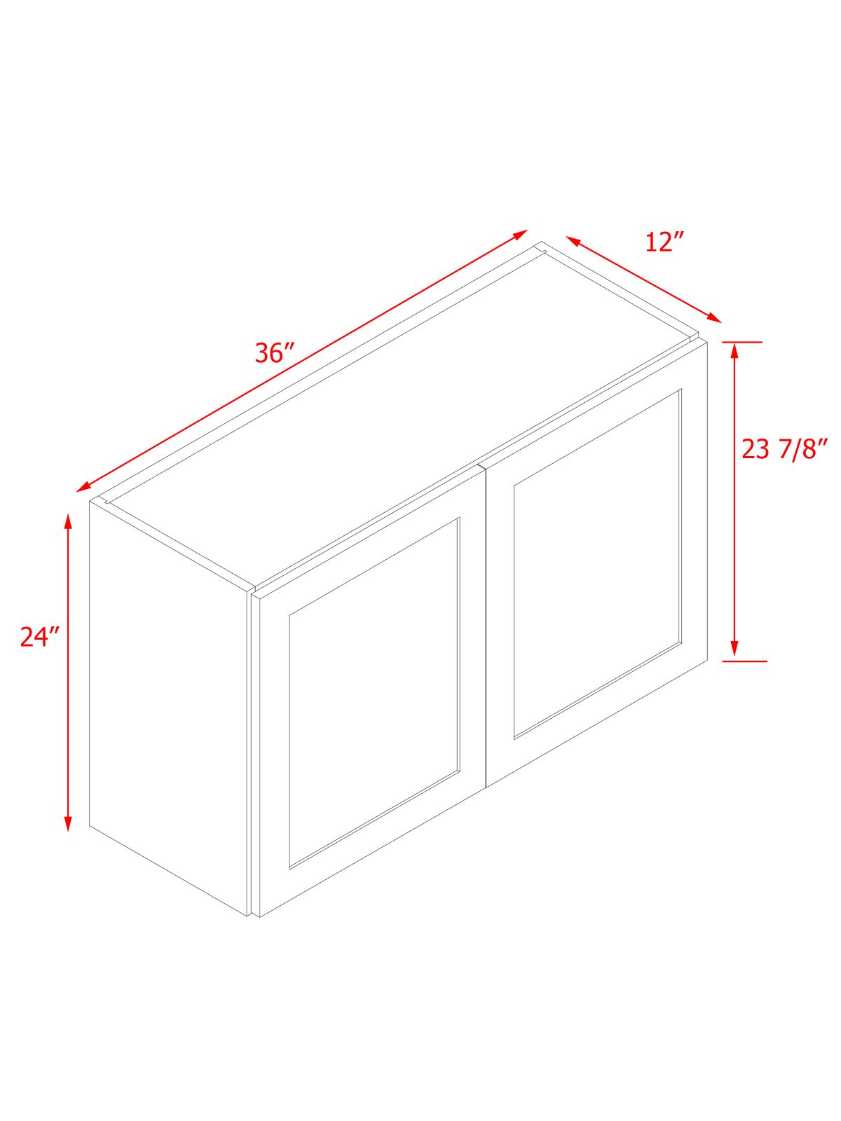 White Shaker - 36"W × 24"H Standard Wall Cabinet 2-Doors 1-Adjustable shelf