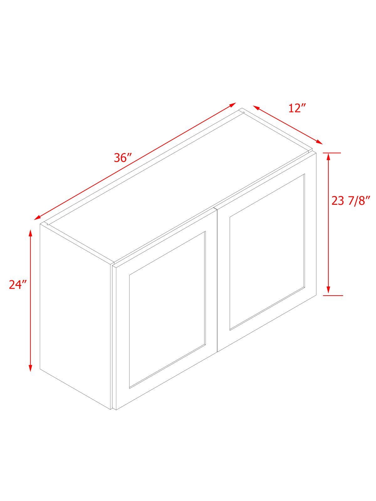 White Shaker - 36"W × 24"H Standard Wall Cabinet 2-Doors 1-Adjustable shelf