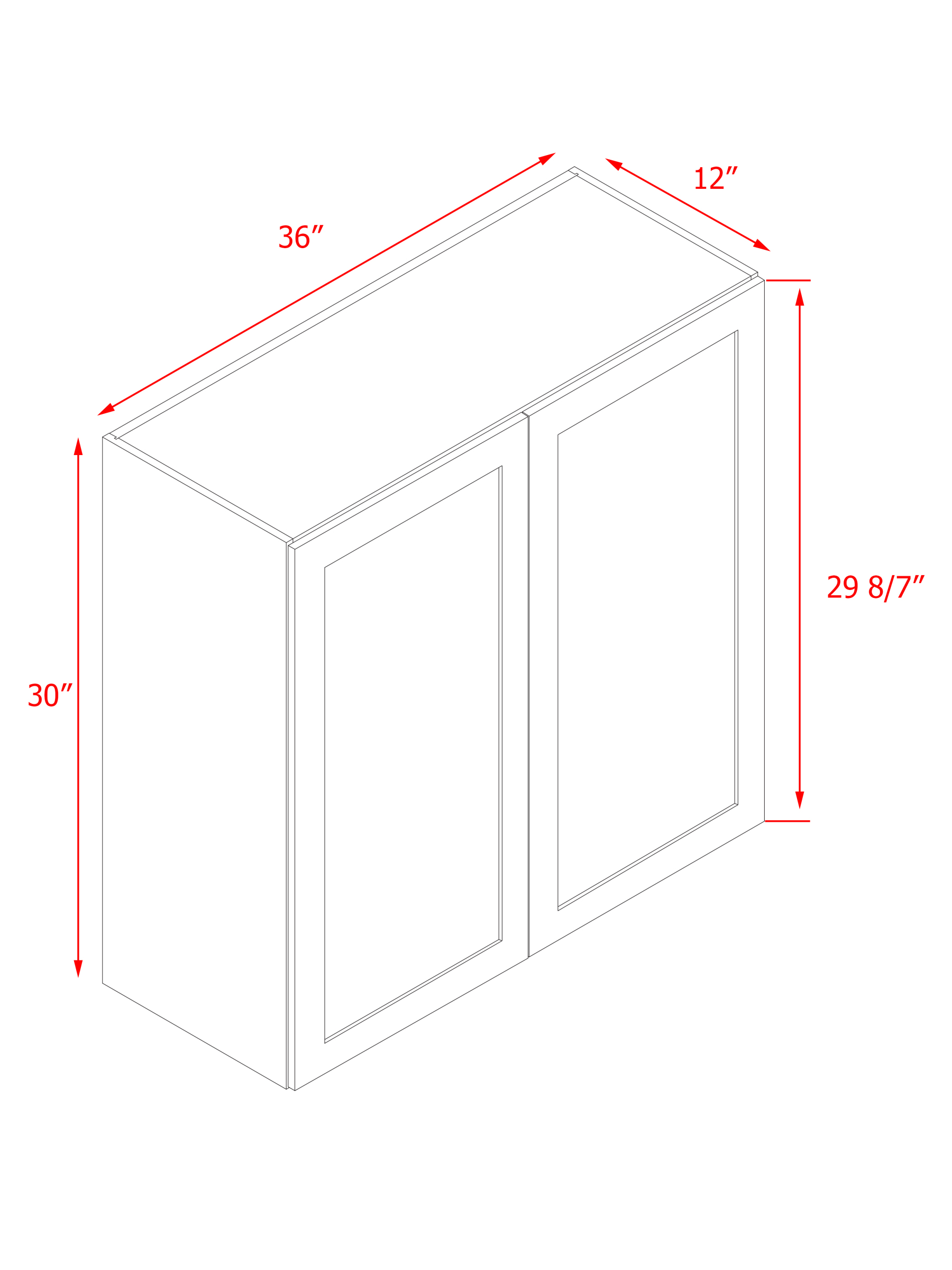 White Box Gray Shaker - 36"W × 30"H Standard Wall Cabinet 2-Doors 2-Adjustable Shelves