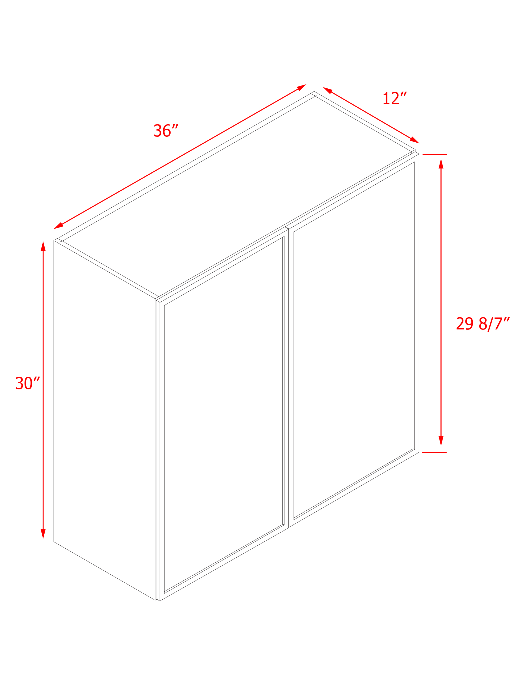 Natural Box Oak Slim - 36"W × 30"H Standard Wall Cabinet 2-Doors 2-Adjustable Shelves