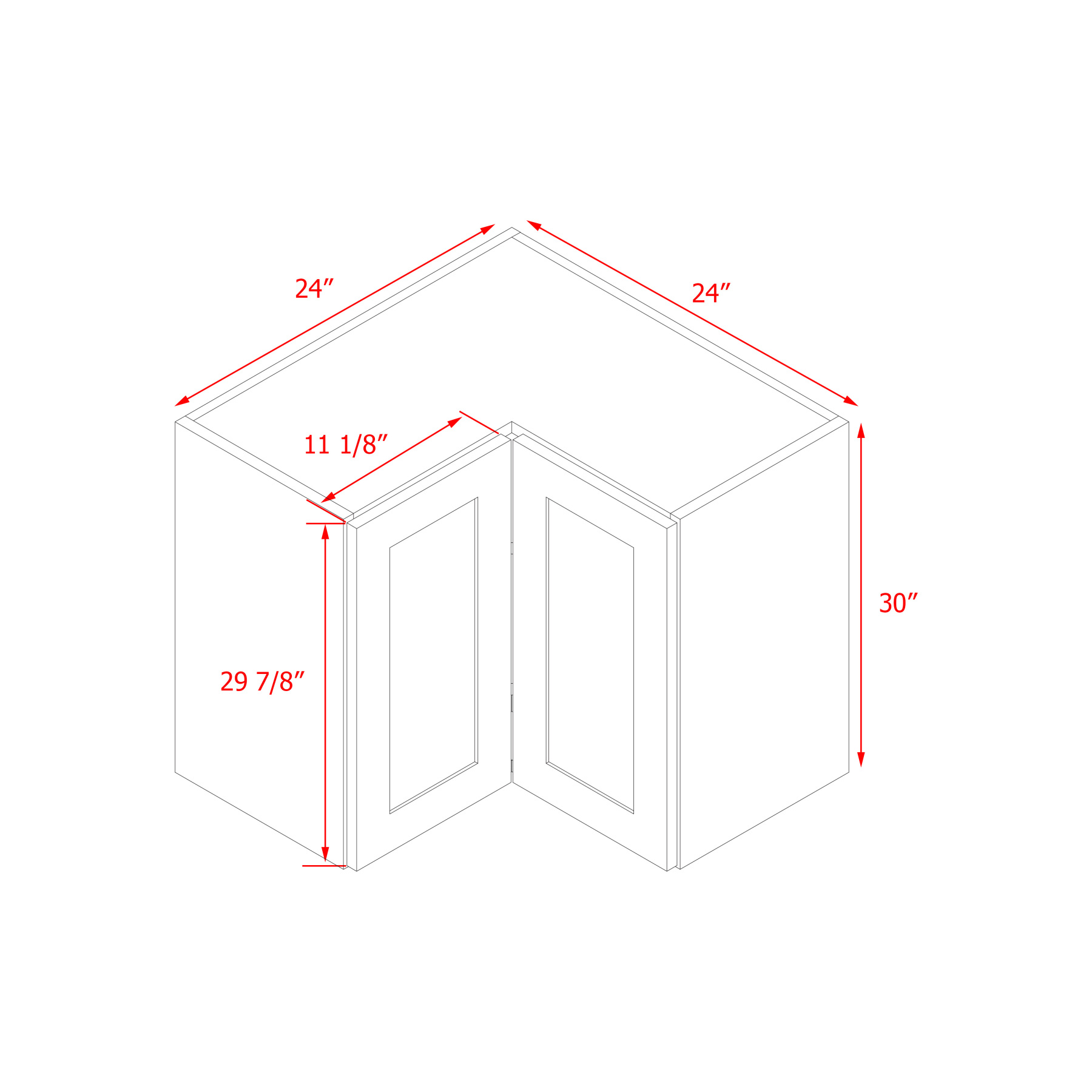 Mallroca Dolphin Gray Shaker - 30"W Diagonal Corner Wall Cabinet