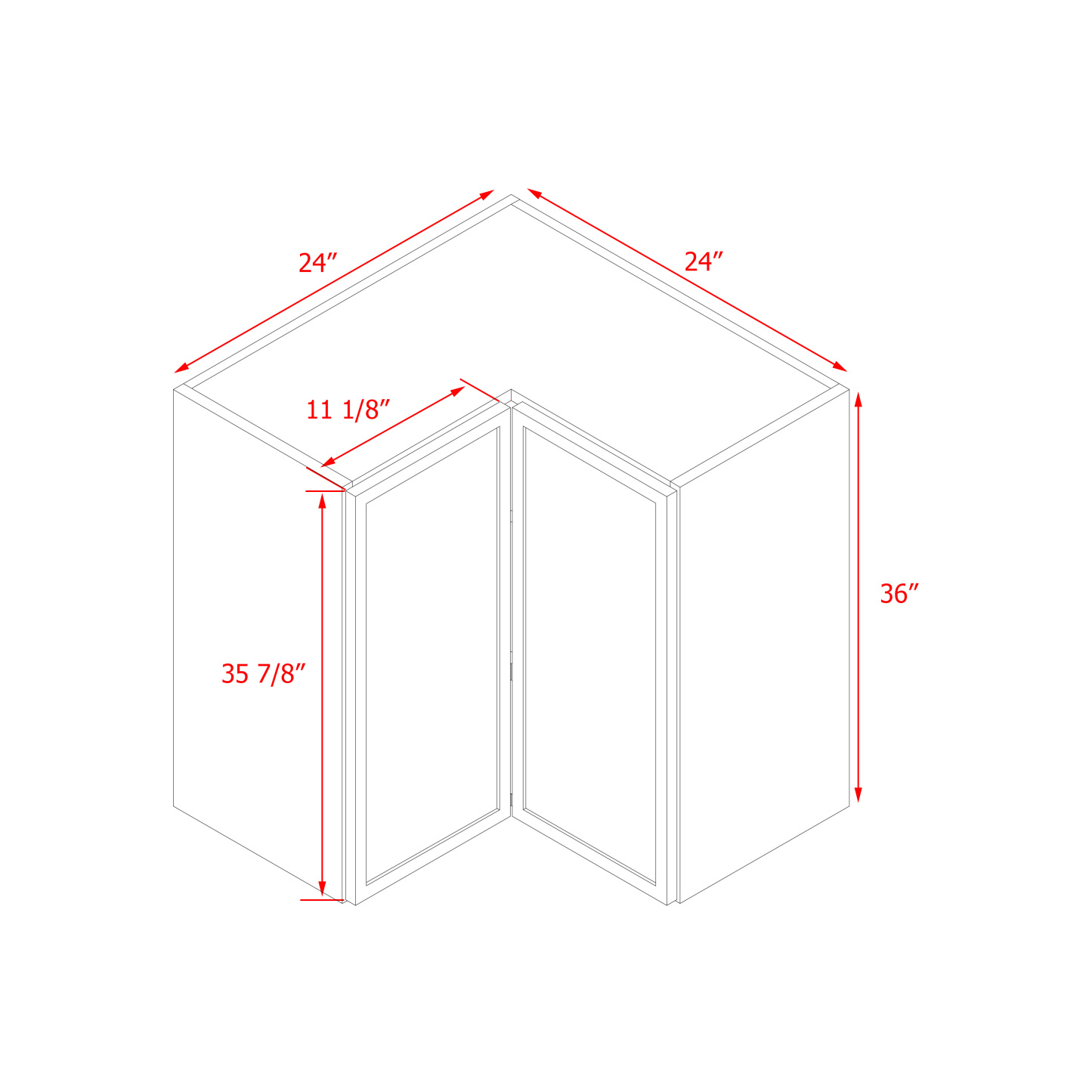 Shady Gray Slim Shaker - 36"W Diagonal Corner Wall Cabinet