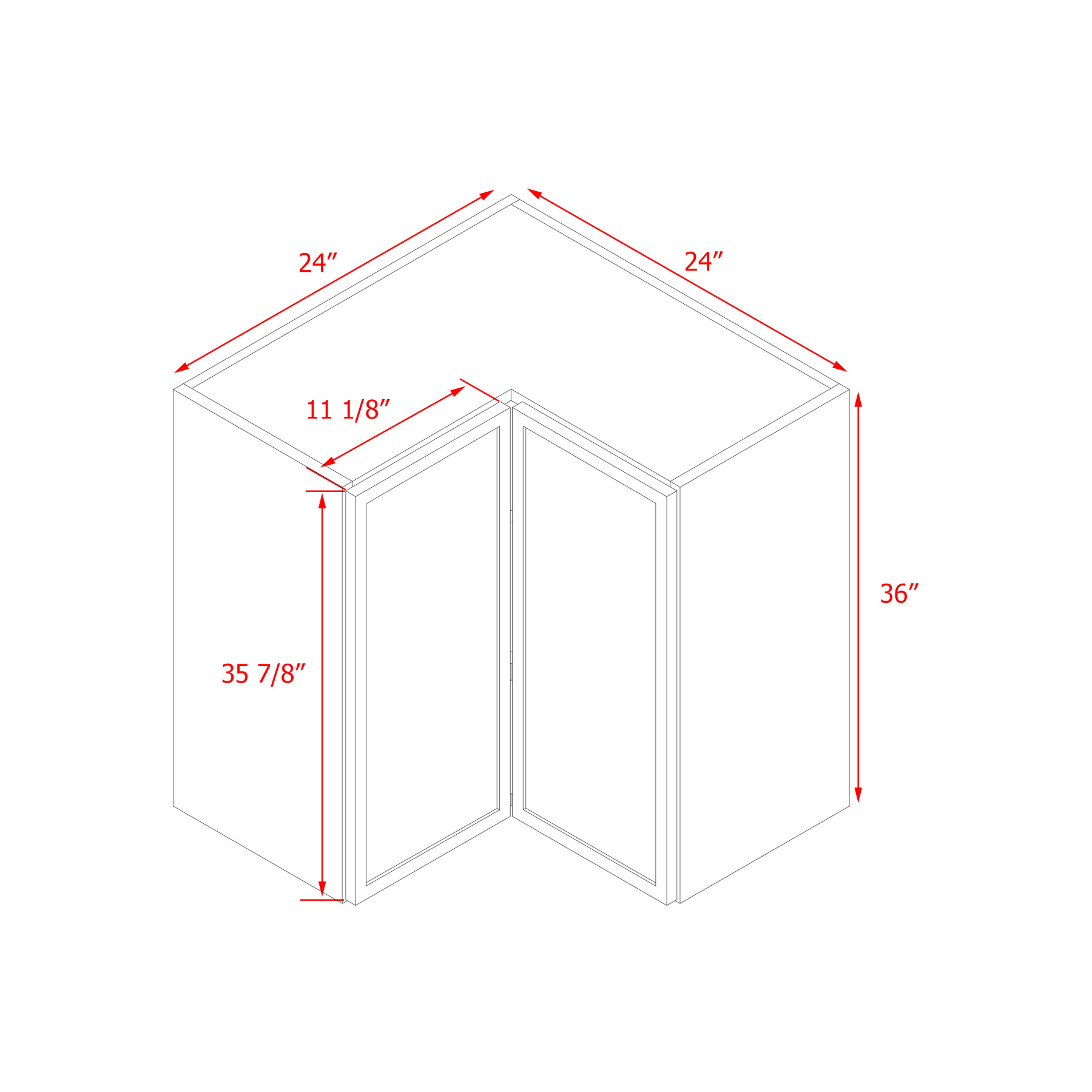 Shady Gray Slim Shaker - 36"W Diagonal Corner Wall Cabinet