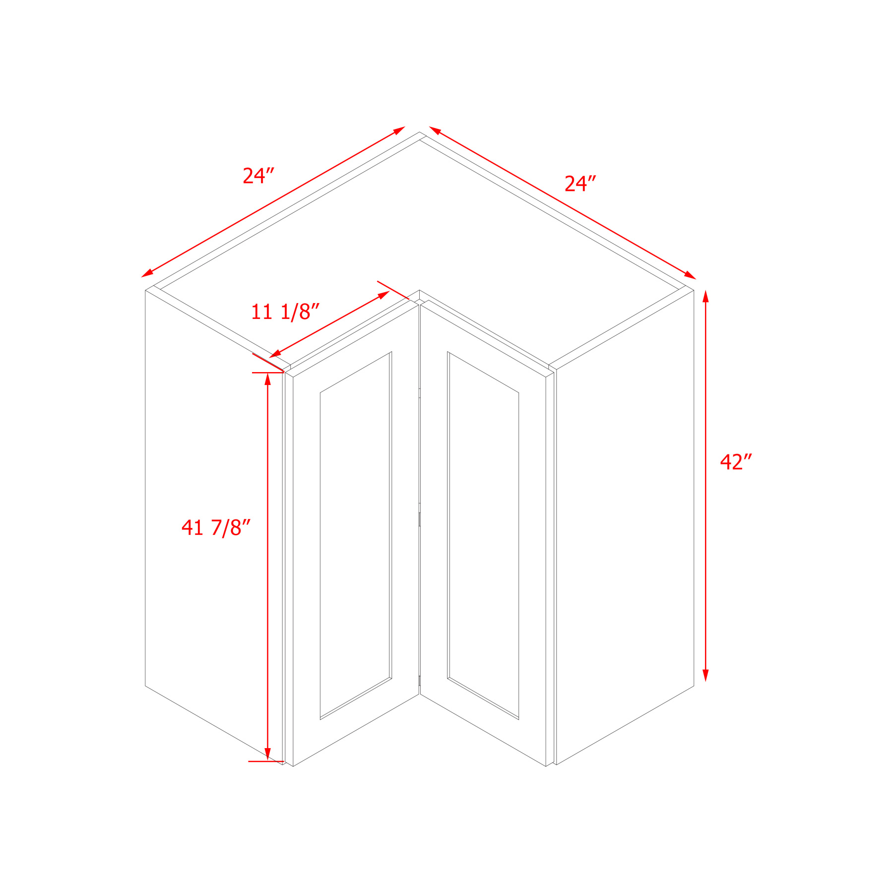 Shady Gray Slim Shaker - 42"W Diagonal Corner Wall Cabinet